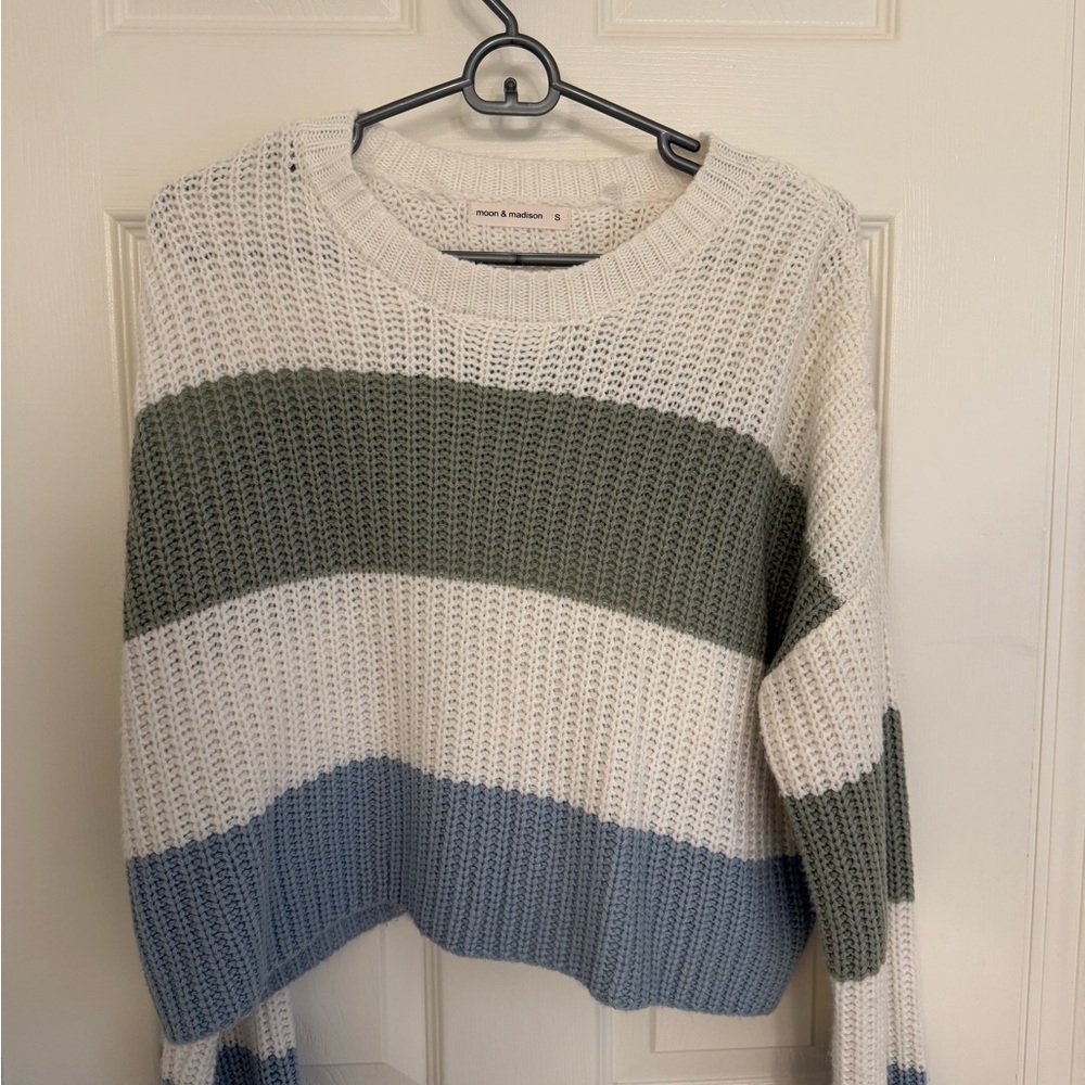 Women's Striped Sweater - Green, Blue, and White